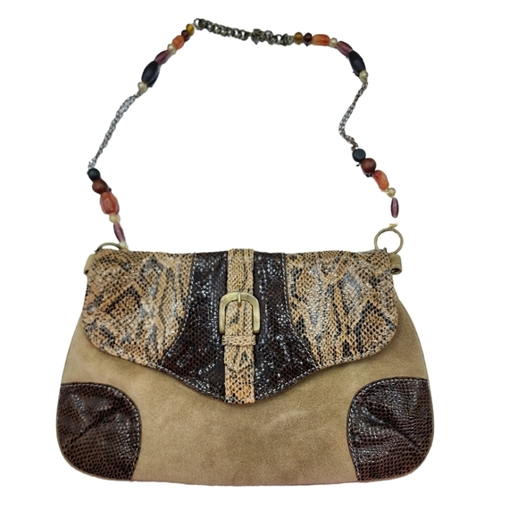 Spiegel Women's Vintage Brown Suede Snakeskin Handbag - Picture 1 of 8